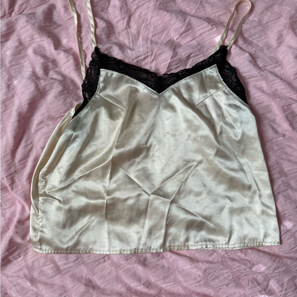 Elegant Cream and Black Lace Camisole